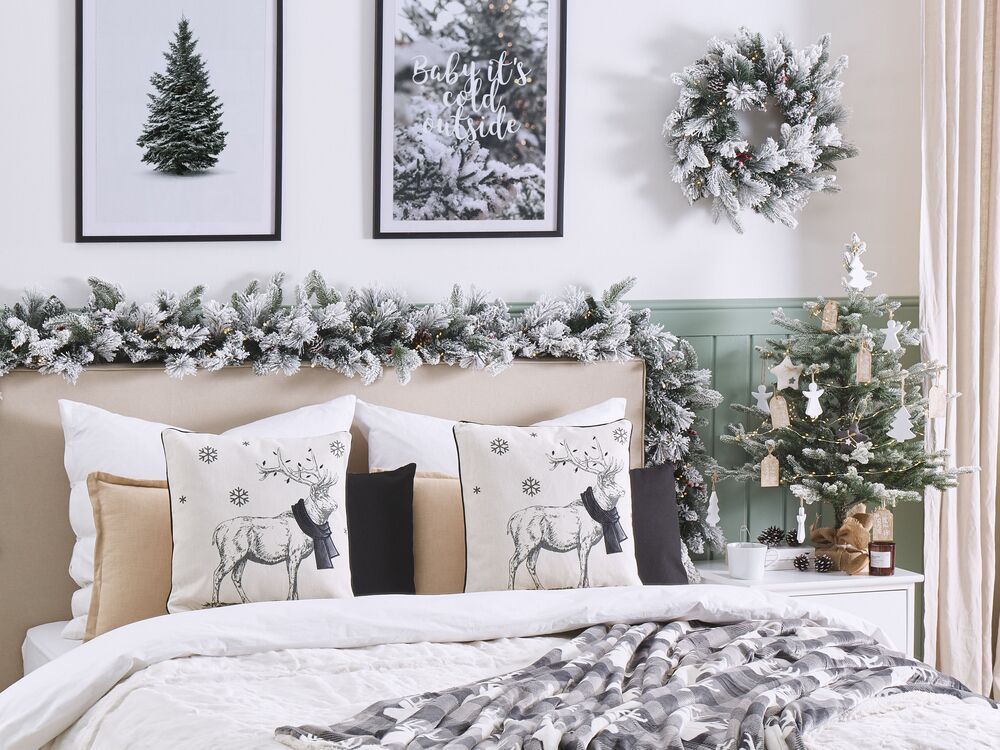 Set of 2 Decorative Cushions SVEN 45 x 45 cm Black Christmas Motif