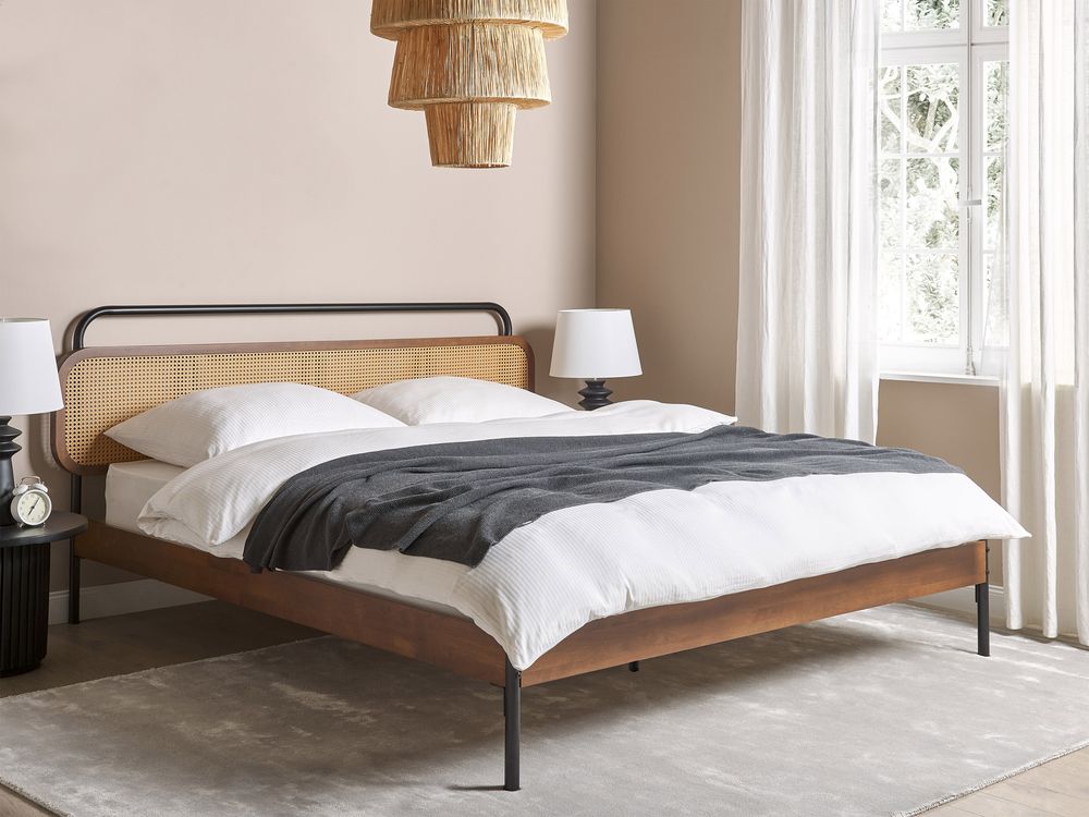 Łóżko Rattan BOUSSICOURT 180 x 200 cm Ciemnobrązowy