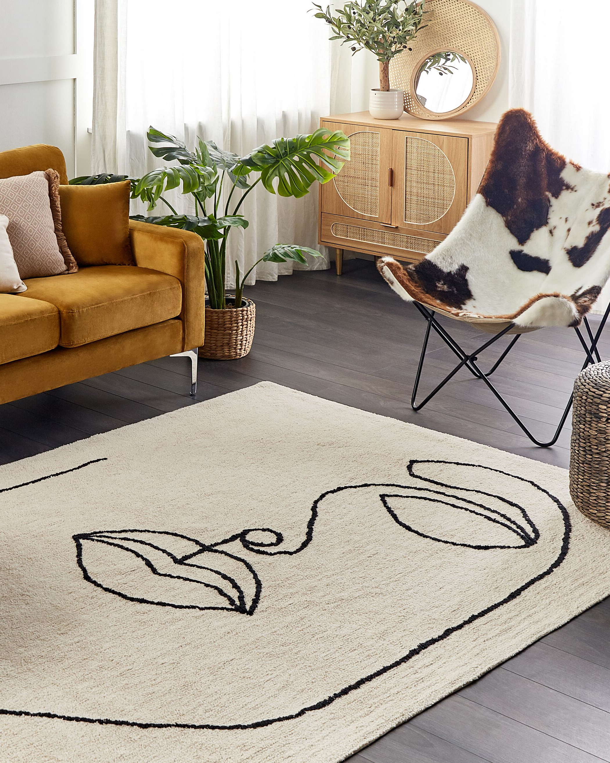 Teppich Baumwolle beige 140 x 200 cm Gesichtsmotiv Kurzflor BAYIR_840011