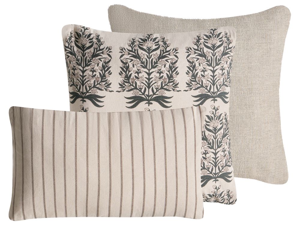 Lot de 3 coussins décoratifs MYRISTICA 30 x 50 cm 45 x 45 cm Coton Beige Motif floral