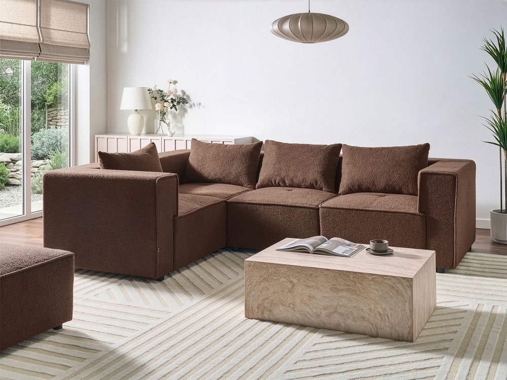 Modular Corner Sofa 4 Seater AXEBO Boucle Brown Right Hand