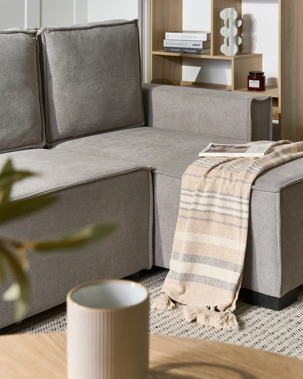 Corner Sofa Bed 3 Seater EDANE with Storage Fabric Grey Left Hand_1057216
