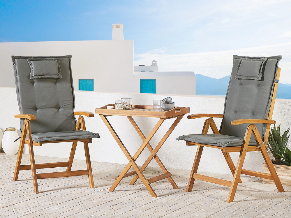 Acacia Wood Bistro Set with Graphite Grey Cushions JAVA Beliani