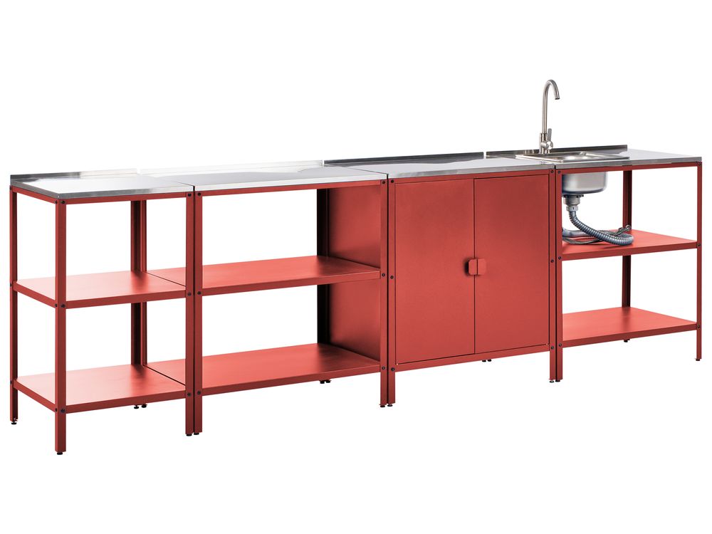 4 Piece Outdoor Kitchen Set with Sink VILAMA Red Metal