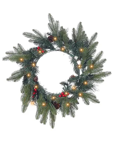 Christmas Wreath LED WHITEHORN Dark Green 50 cm - Beliani.es