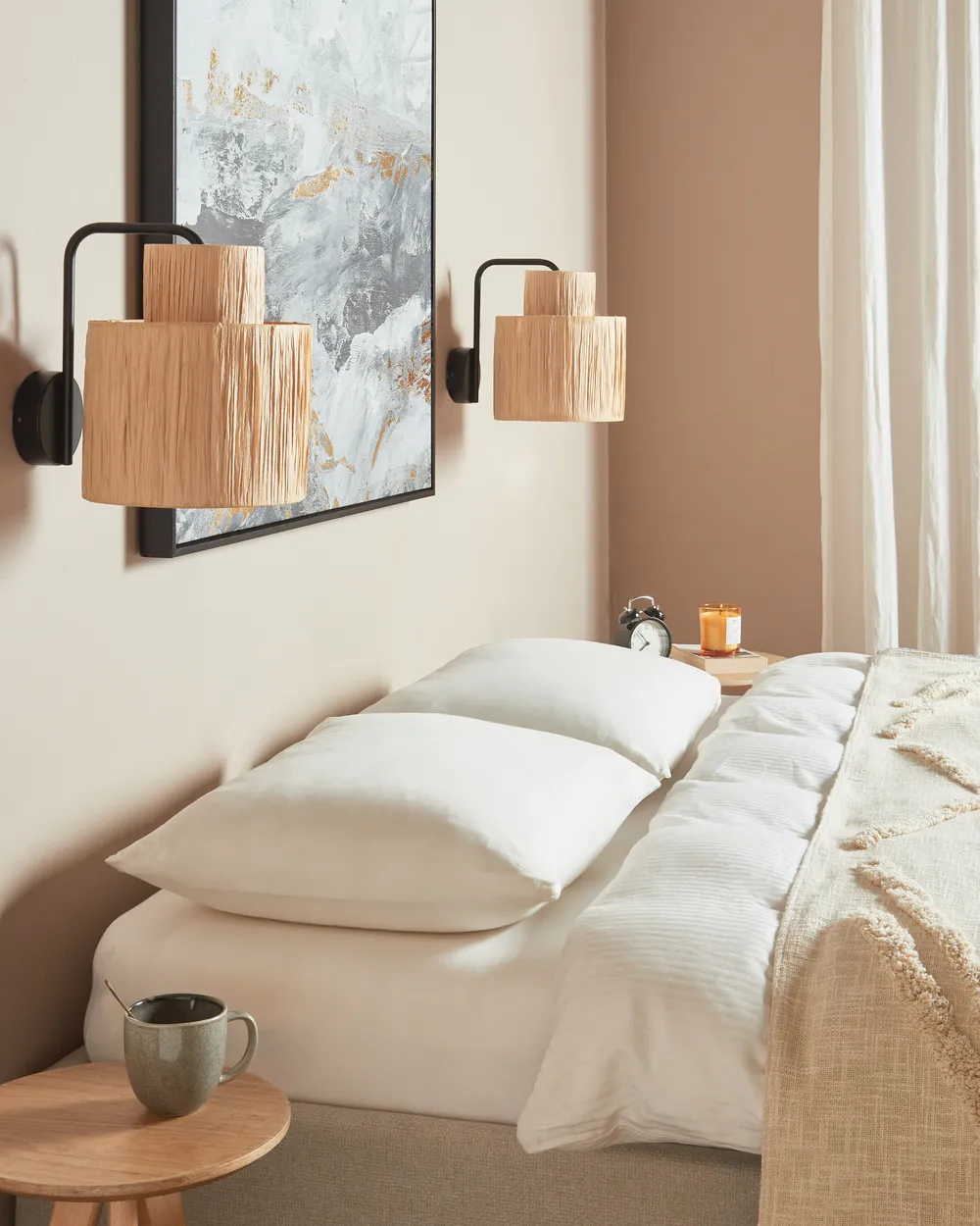 Set of 2 Wall Lamps SHINFA Wicker Natural_899934