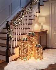 Zestaw 3 dekoracji świątecznych LED VALKAMA 54/45/30 cm Prezenty świąteczne Brązowy_1179473