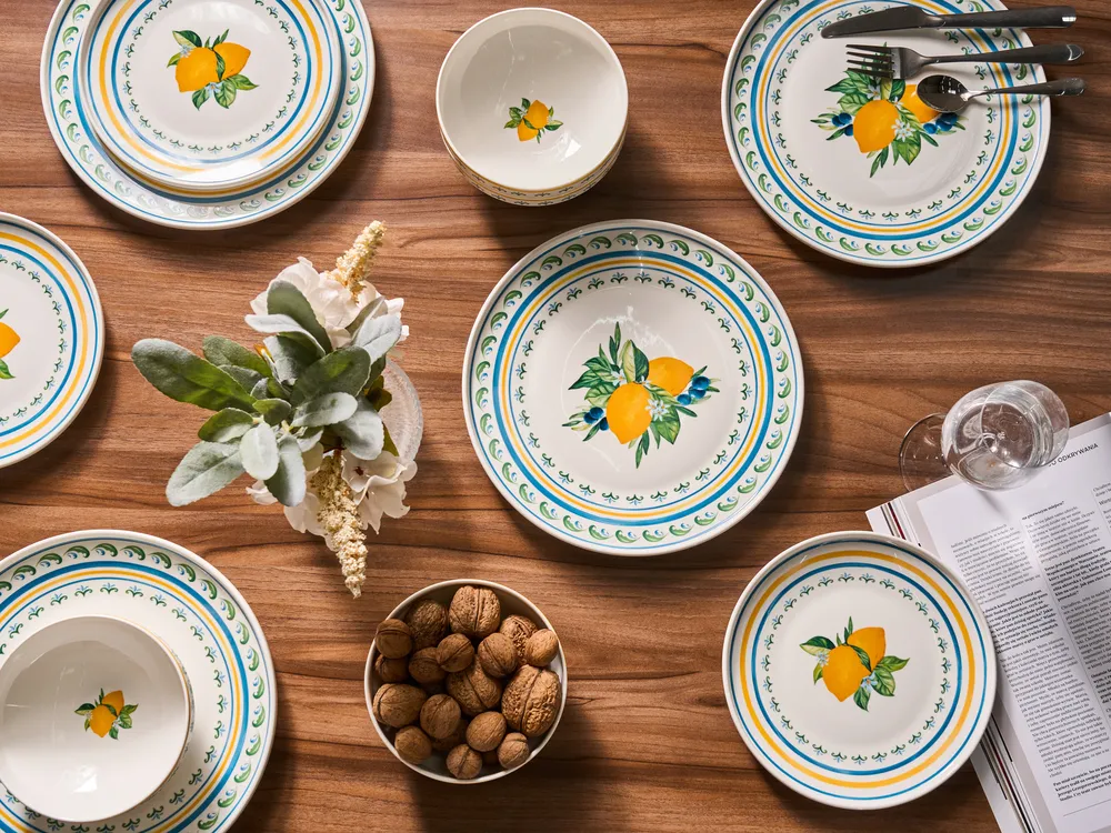 Zastawa stołowa 24-częściowa TARRAGON Porcelana Biały/ zielony_1115304