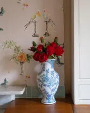 Flower Vase LLANES 36 cm Porcelain White/ Blue_1165170