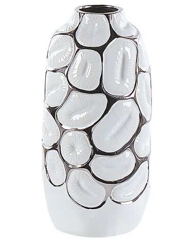 Vaso decorativo gres porcellanato bianco e argento 28 cm CENABUM