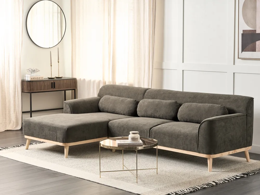 Corner Sofa 3 Seater SIMOS Corduroy Dark Green Right Hand