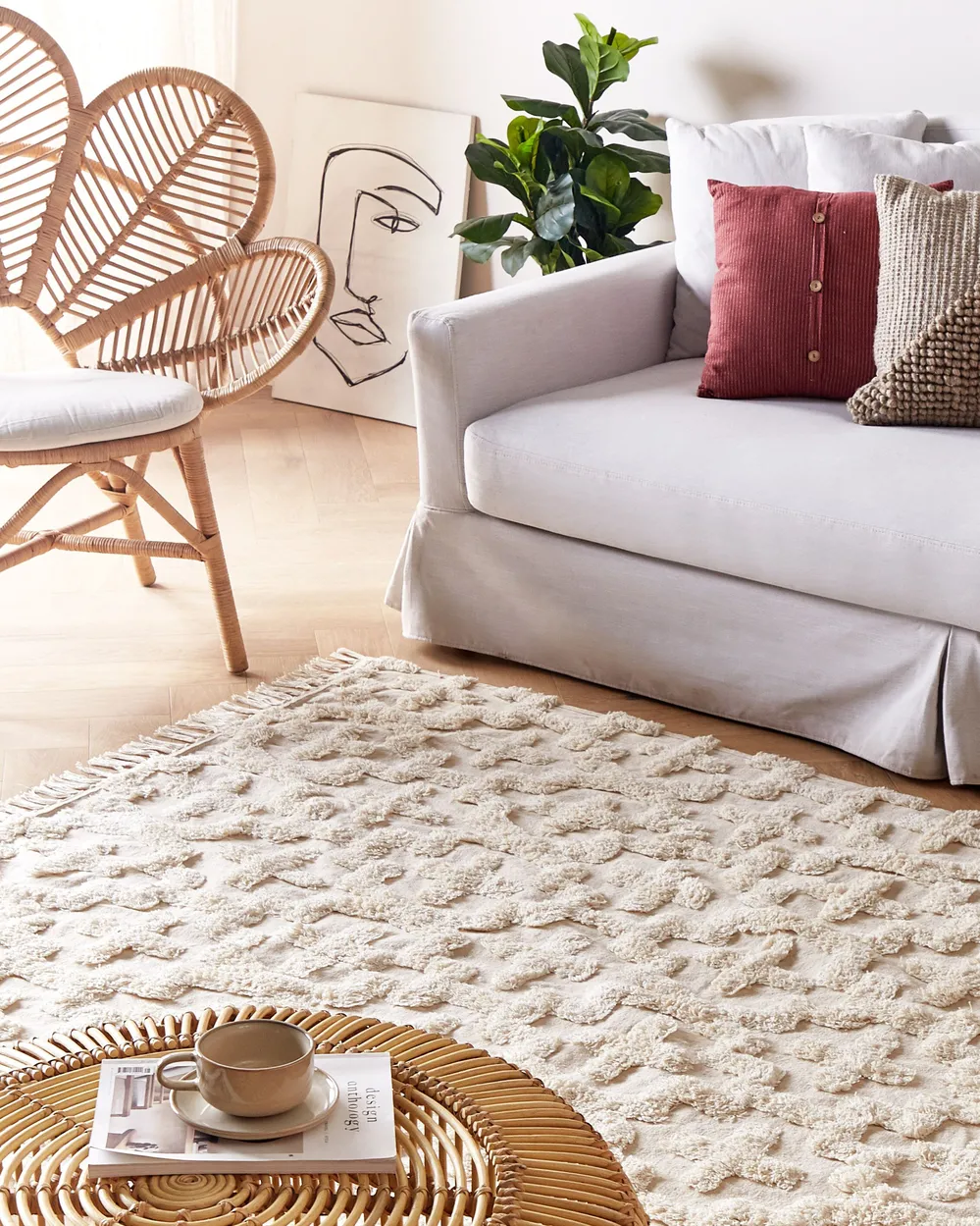 Rug ITANAGAR Beige 140 x 200 cm Cotton_1054851