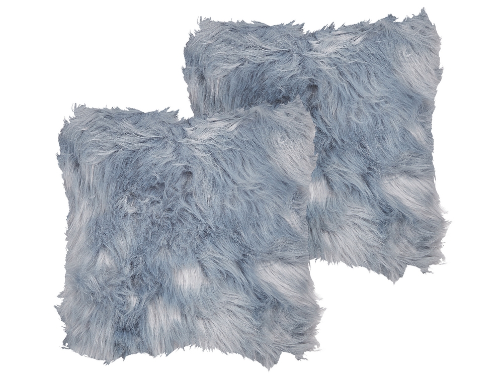 Set of 2 Faux Fur Cushions 42 x 42 cm Blue LUBHA Beliani