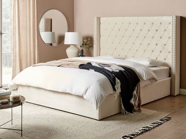 Velvet EU King Size Ottoman Bed Off-White LUBBON