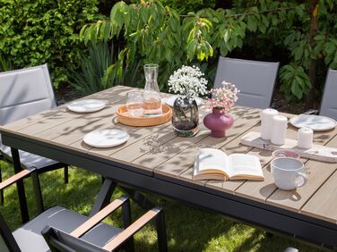 Extending Aluminium Garden Dining Table 184/242 x 90 cm Light Wood and Grey FANES