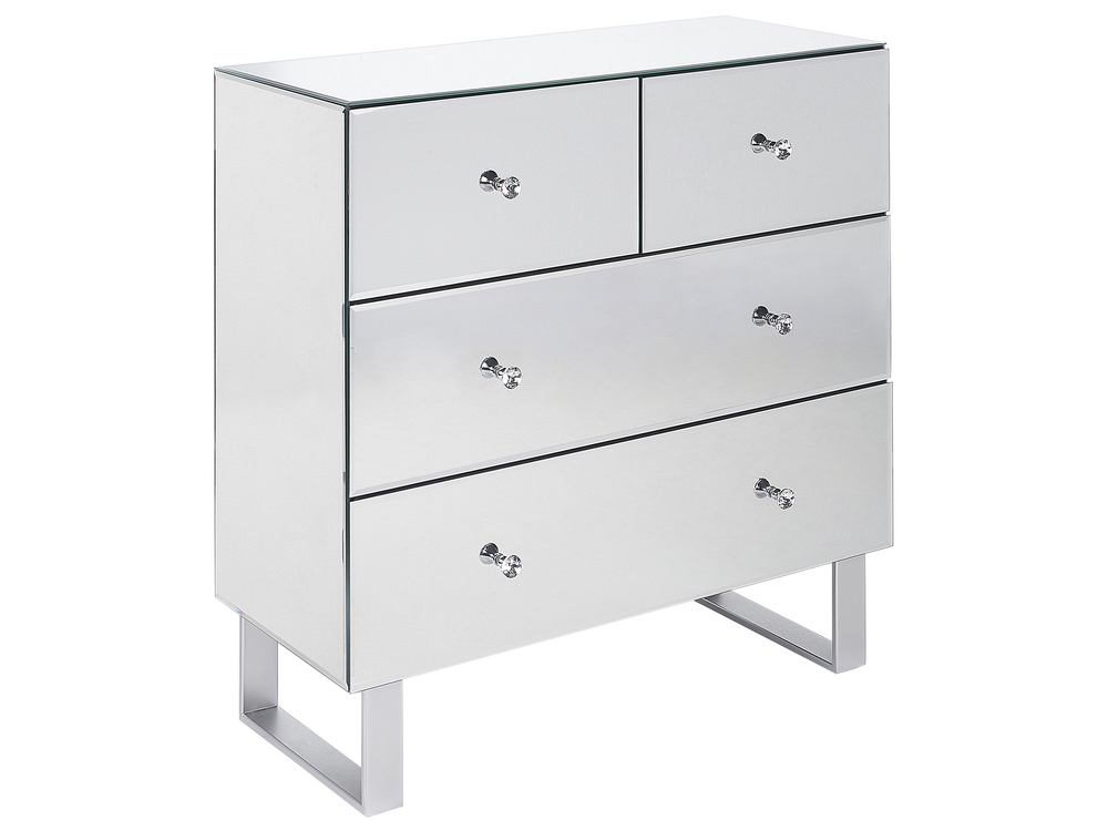 4 Drawer Mirrored Chest Silver NESLE Beliani.cz