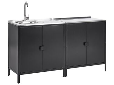 2 Piece Outdoor Kitchen Cabinet Set with Sink Black VILAMA