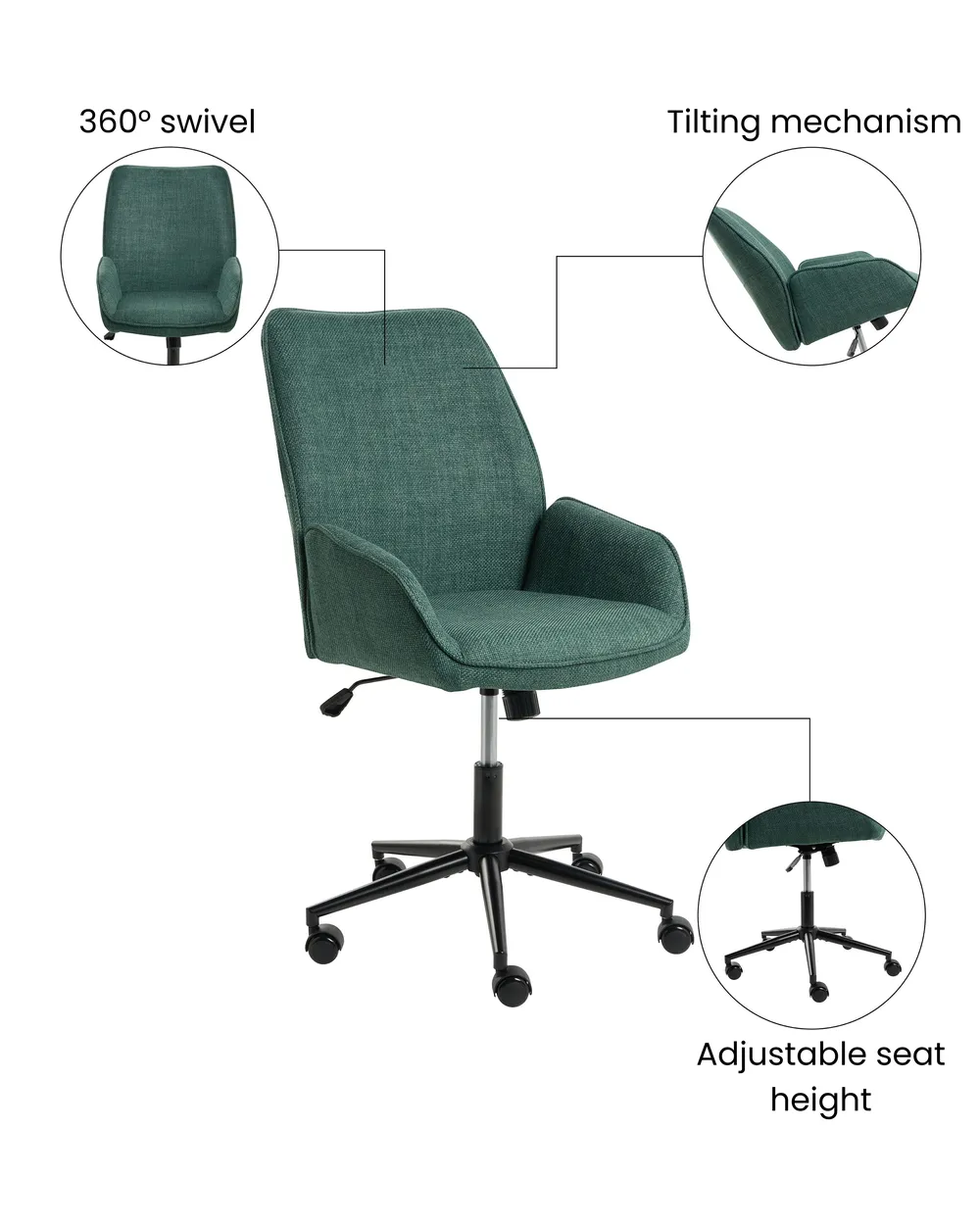 Office Chair CASTILE Faux Linen Dark Green_1072530