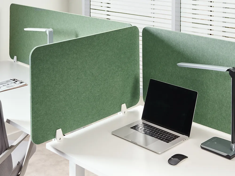 Séparateur De Bureau Acoustique Beliani - 120x50 Cm, Tissu Vert, Pinces De Fixation, Pour Isolation Phonique