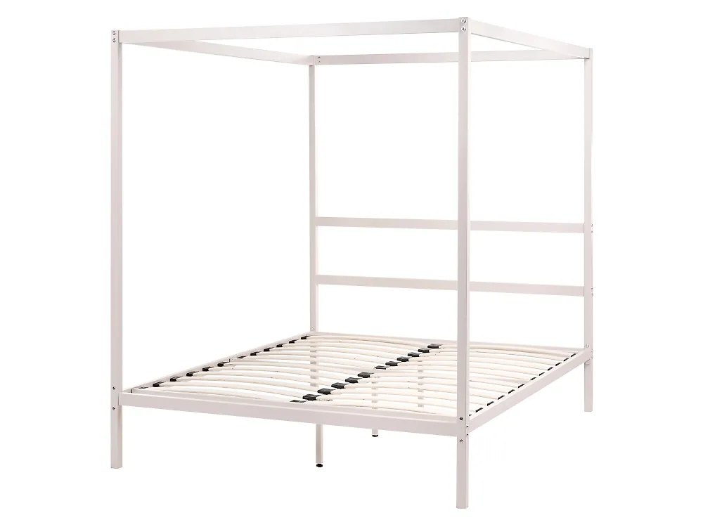 Four Poster Bed Metal LESTARDS 140 x 200 cm (EU Double) Light Beige_1165376