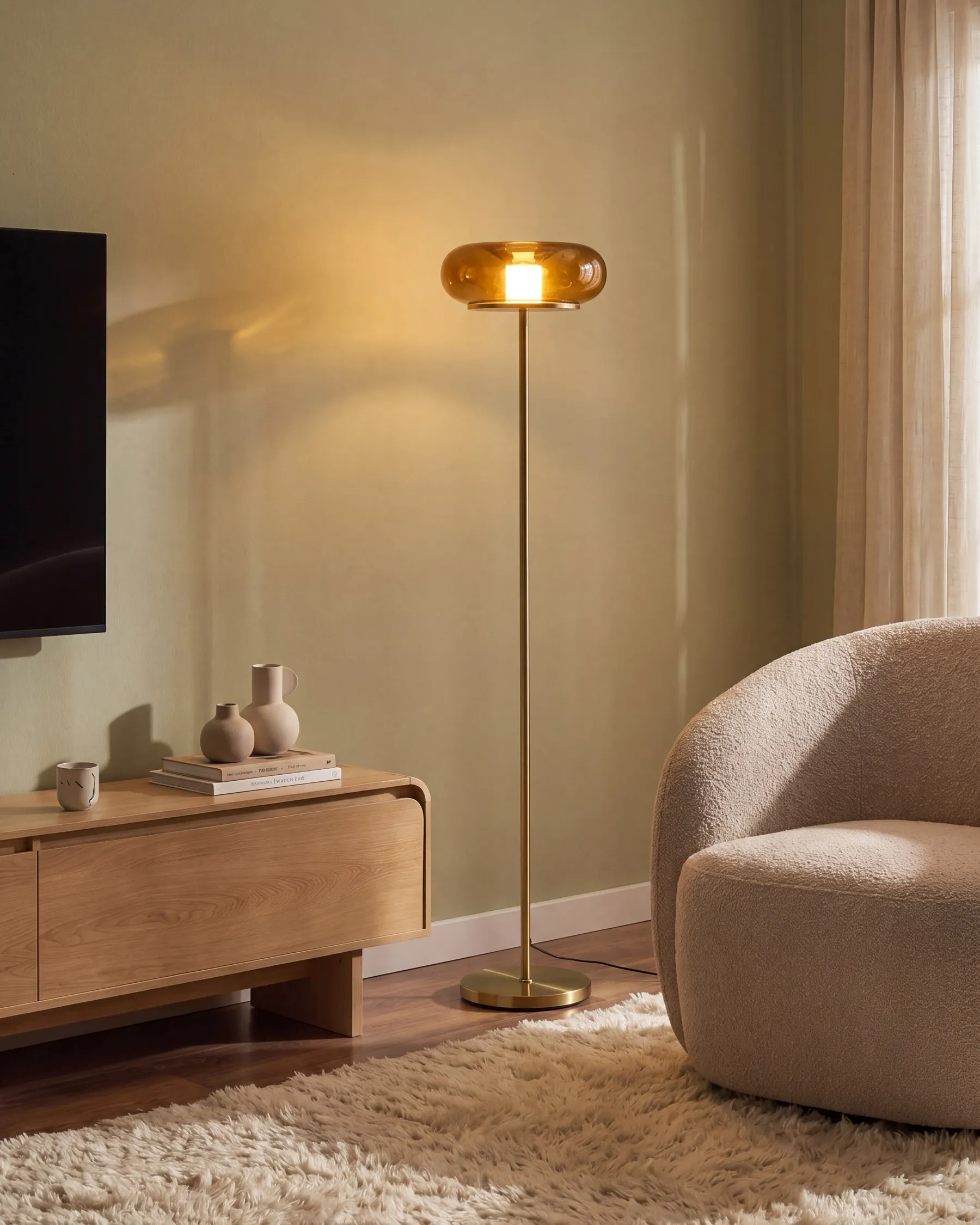 Lampa podłogowa LED NITH Ze ściemniaczem Szkło Brązowy_1102746