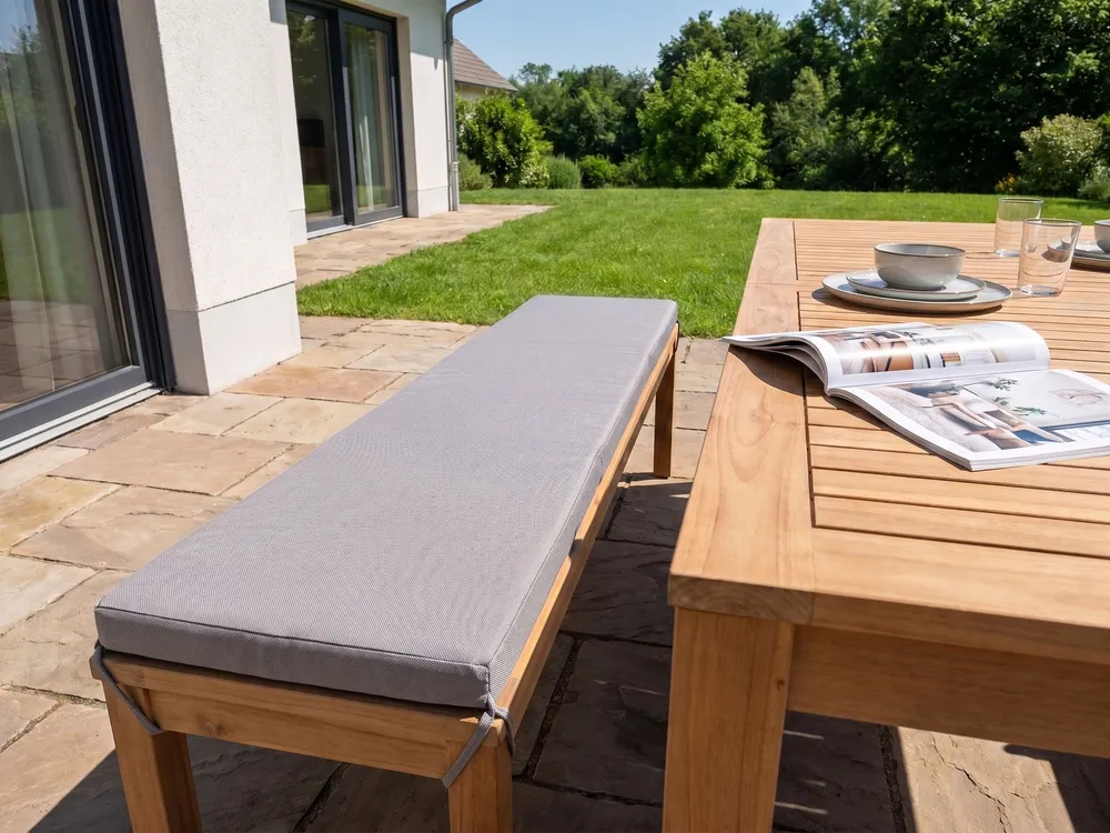 Garden Bench with Cushion MONSANO 170 cm Eucalyptus Wood Grey_1153953