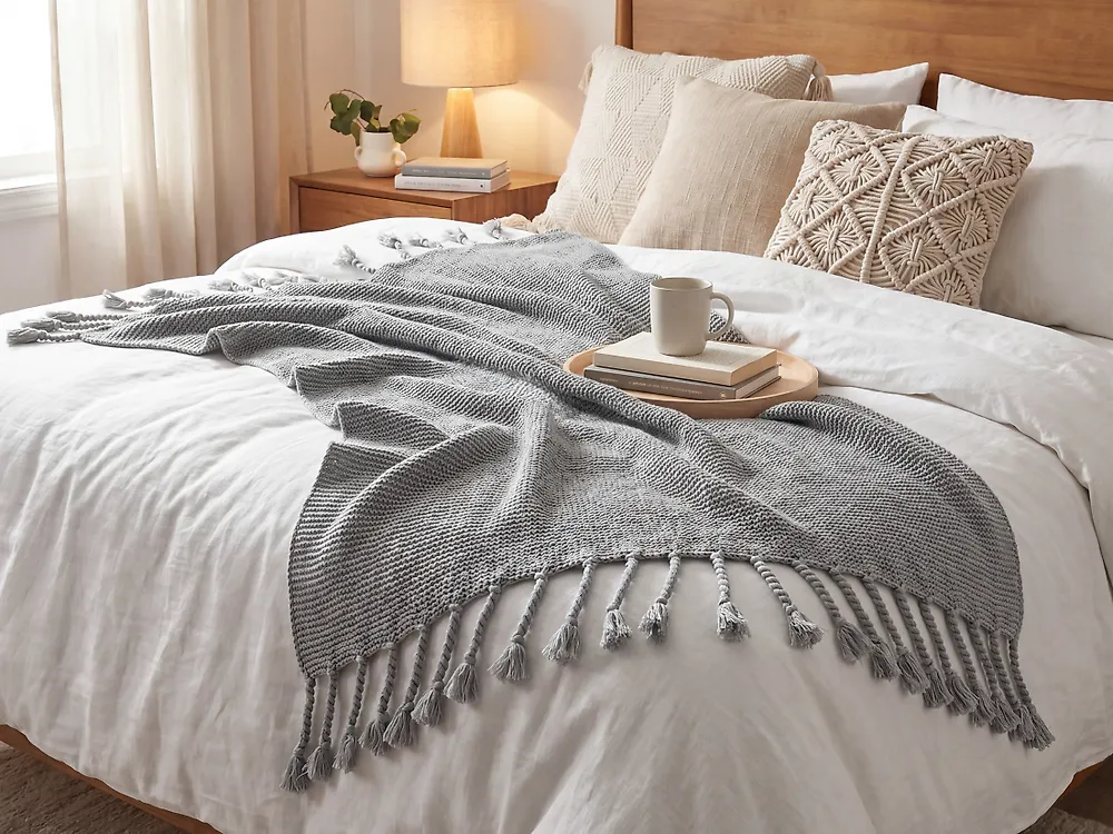 Kuscheldecke NAZILLI Baumwolle 125 x 150 cm Hellgrau_1177522
