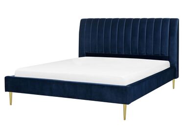 Zamatová posteľ 160 x 200 cm modrá MARVILLE