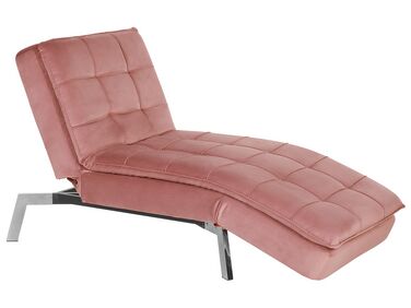 Chaise longue reclinabile in velluto rosa LOIRET
