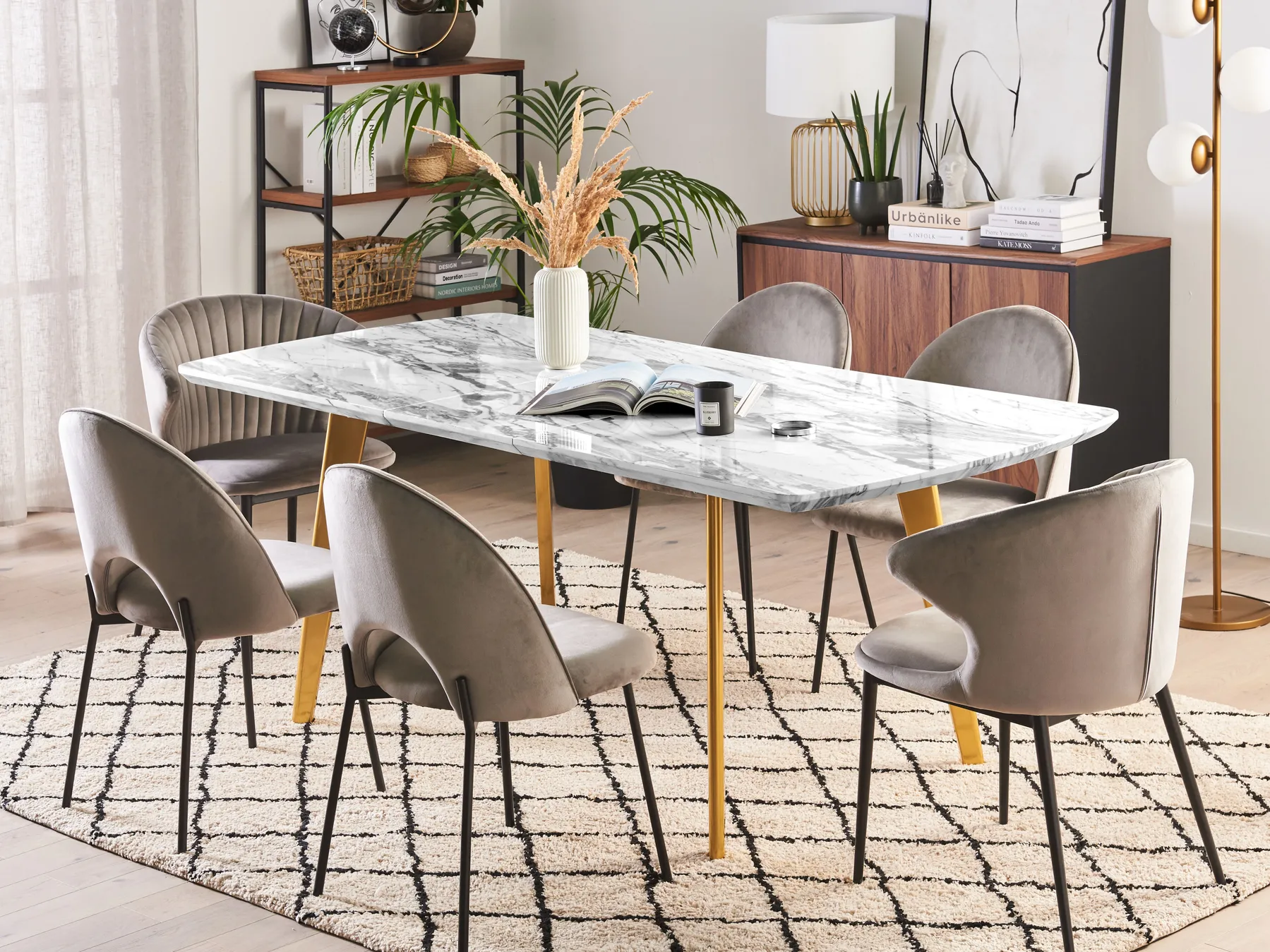 Extending Dining Table MOSBY Marble/ Gold 160/200 cm 90 cm_793883