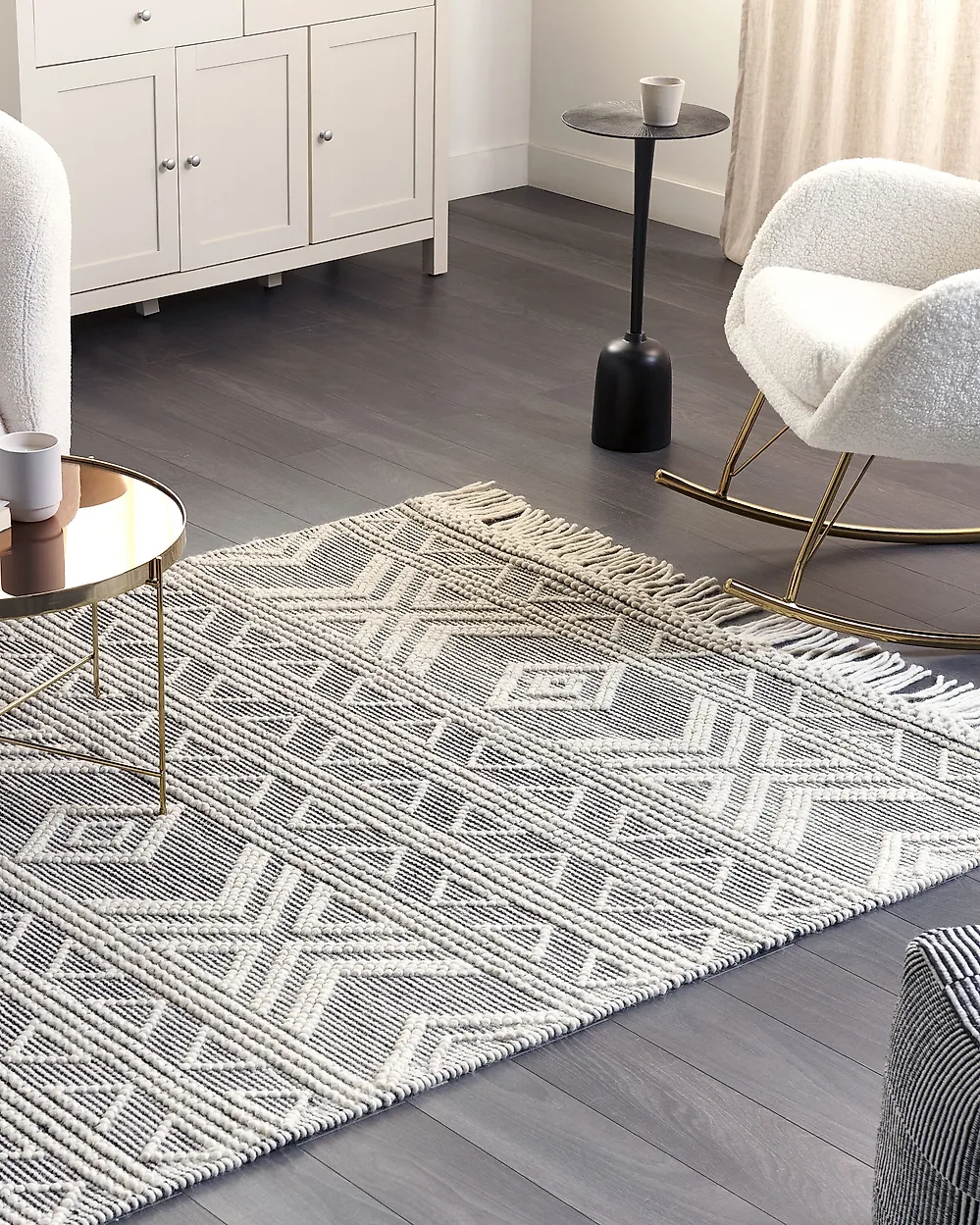Alfombra PAZAR Negro/Blanco 160 x 230 cm Lana_1186071