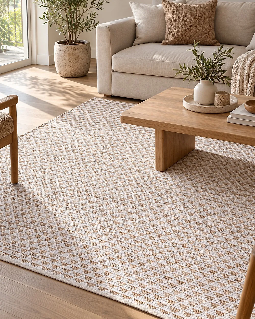 Teppich TUNCELI Beige 140 x 200 cm Baumwolle_1175864