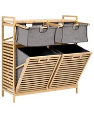 Mobile per la lavanderia con ante ribaltabili e contenitori CEJAR 88 cm Bambù Marrone chiaro_1144816