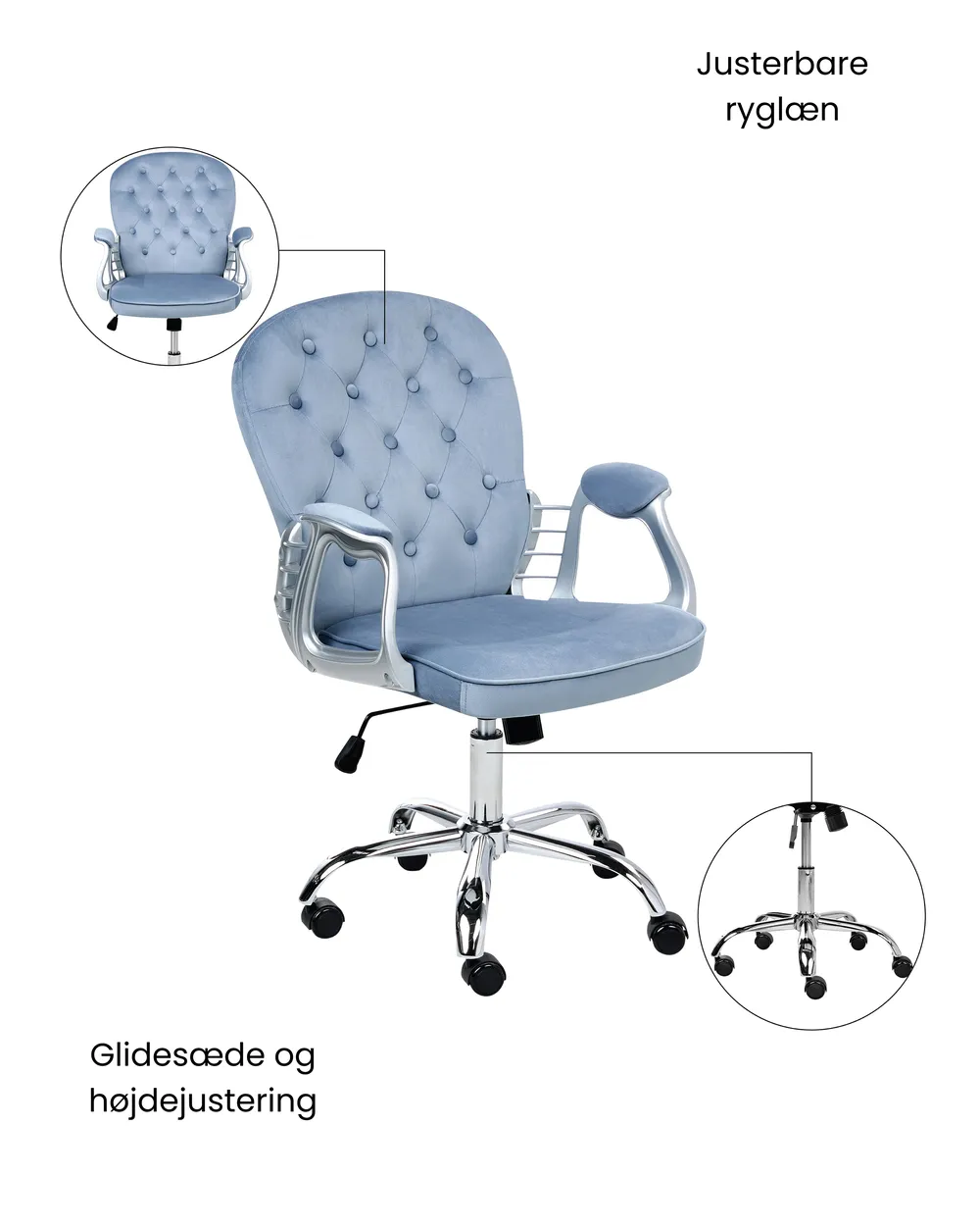 Skrivebordsstol PRINCESS Velour Himmelblå_1036991