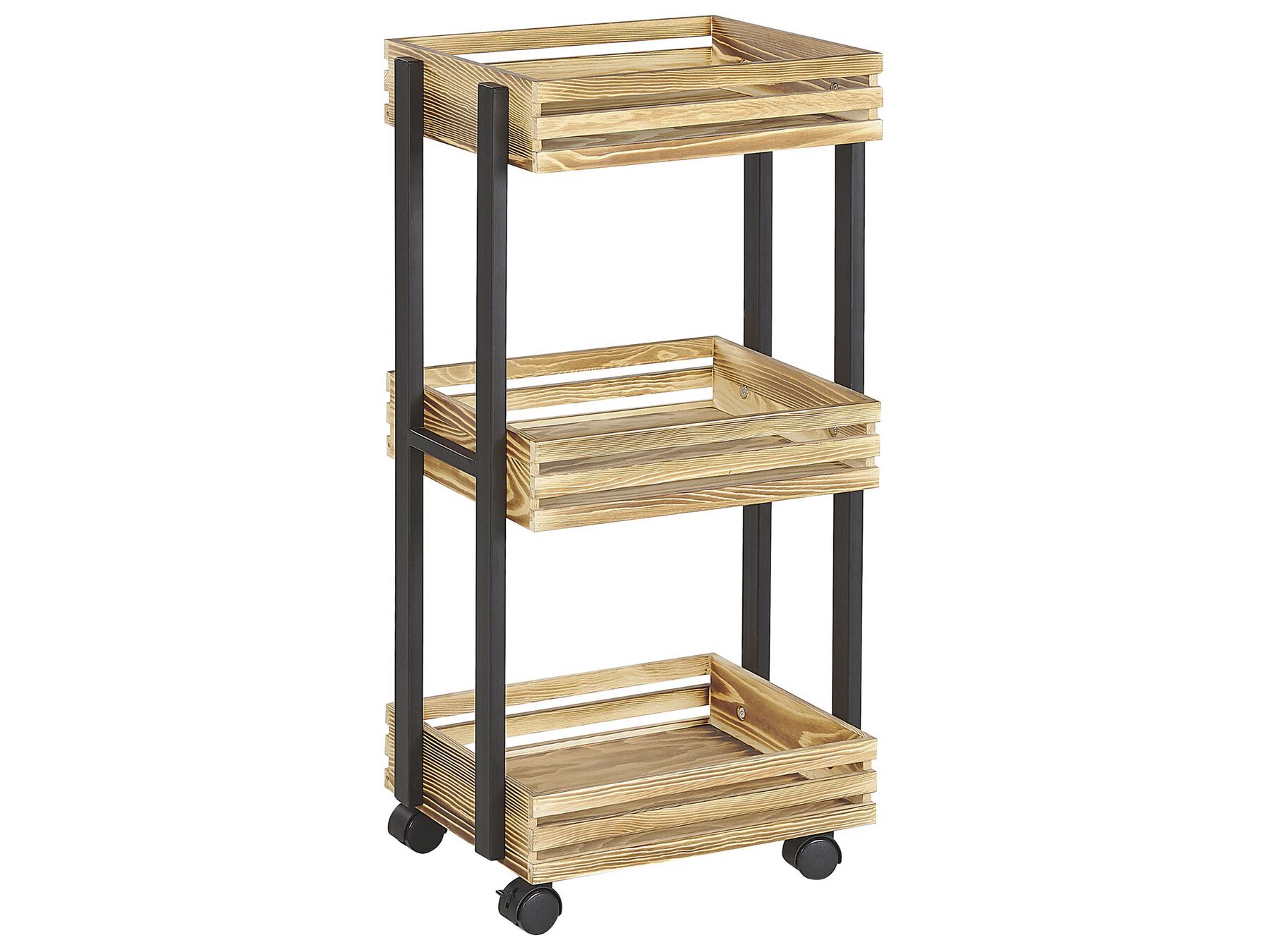 Metalowy wózek kuchenny 3-poziomowy jasne drewno z czarnym LETINO_792096