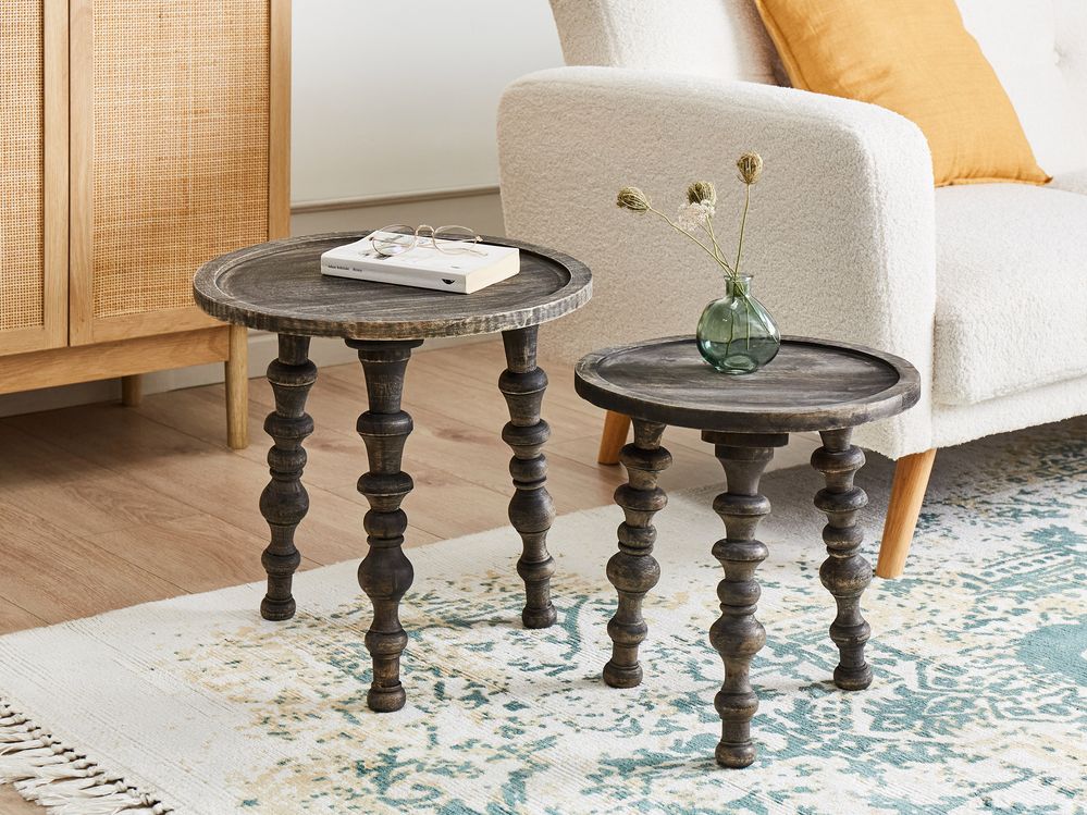 Set of 2 Mango Wood Side Tables Dark MARNOO Beliani