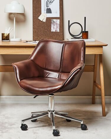 Faux Leather Desk Chair Brown NEWDALE