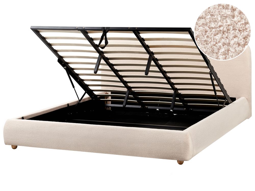 Cama con almacenaje BLAGNAC Bouclé Beige claro 180 x 200 cm