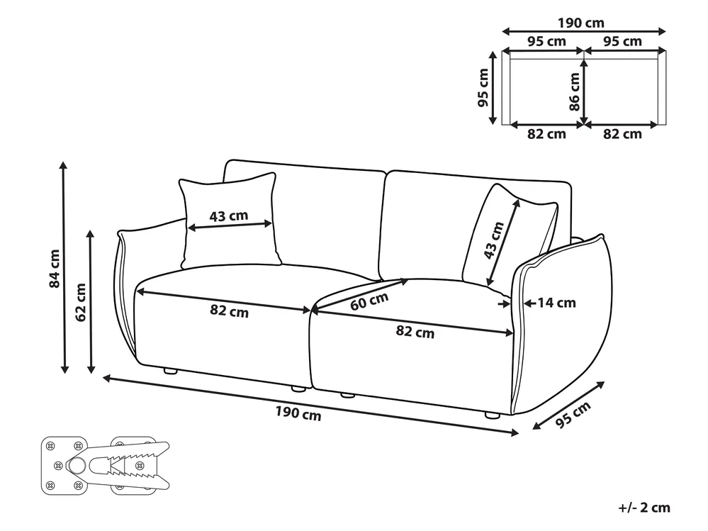 Modular Sofa 2 Seater MESNALI Fabric Green_1046401