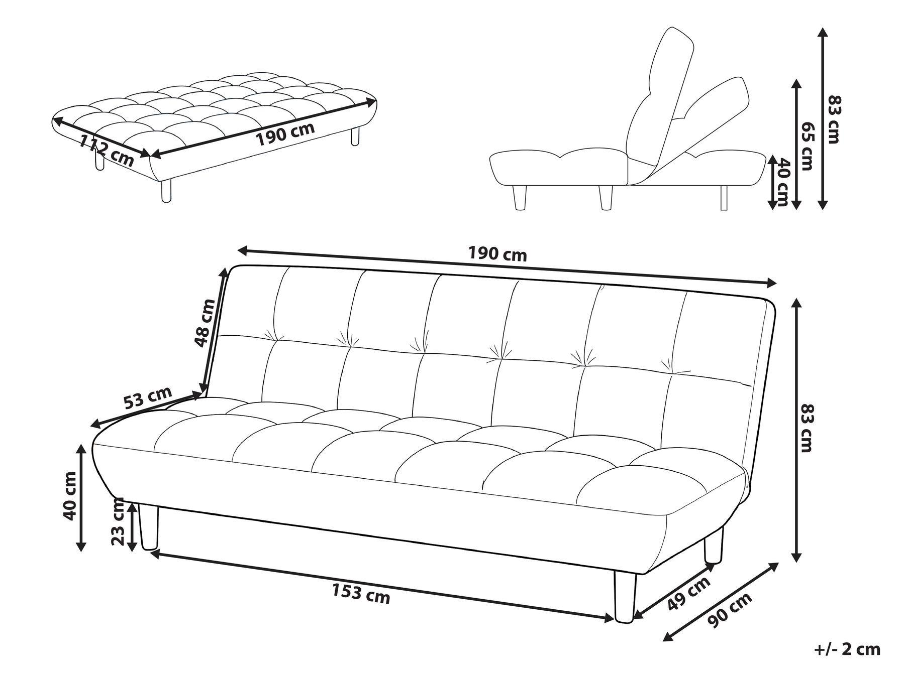Sofa Bed 2 Seater RISOR Fabric Brown_1053579