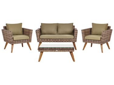 Lounge Set Rattan dunkelbraun 4-Sitzer Auflagen olivgrün VITTORIA