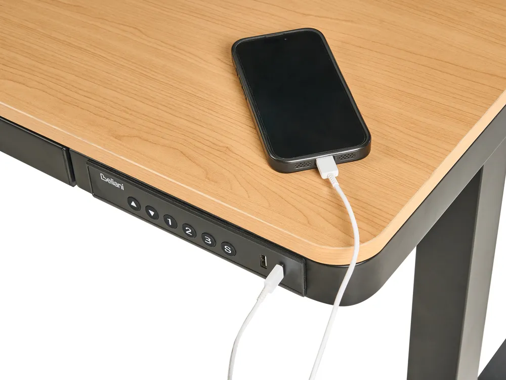 Biurko regulowane elektrycznie PENLY 120 cm 60 cm Z portem USB Czarny/ jasny brąz_1031390