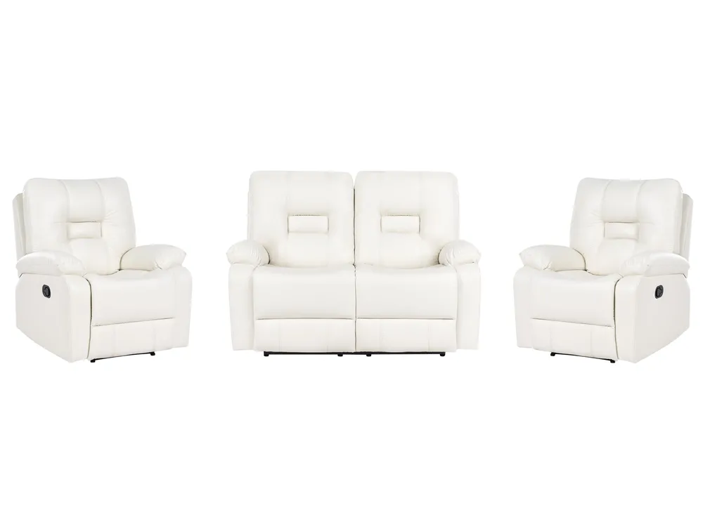Manual Recliner Living Room Set 4 Seater BERGEN Faux Leather White_1069823