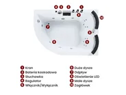 Wanna narożna z hydromasażem LED PARADISO 158 x 113 cm Biały Lewostronny_979064