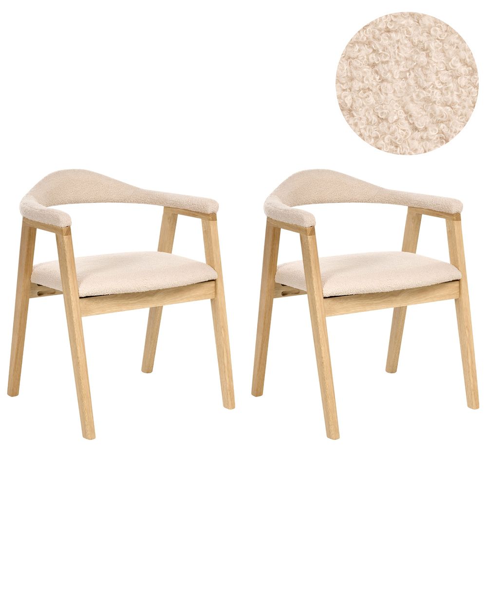 Set of 2 Dining Chairs ONECO Wood Light Brown/ Light Beige