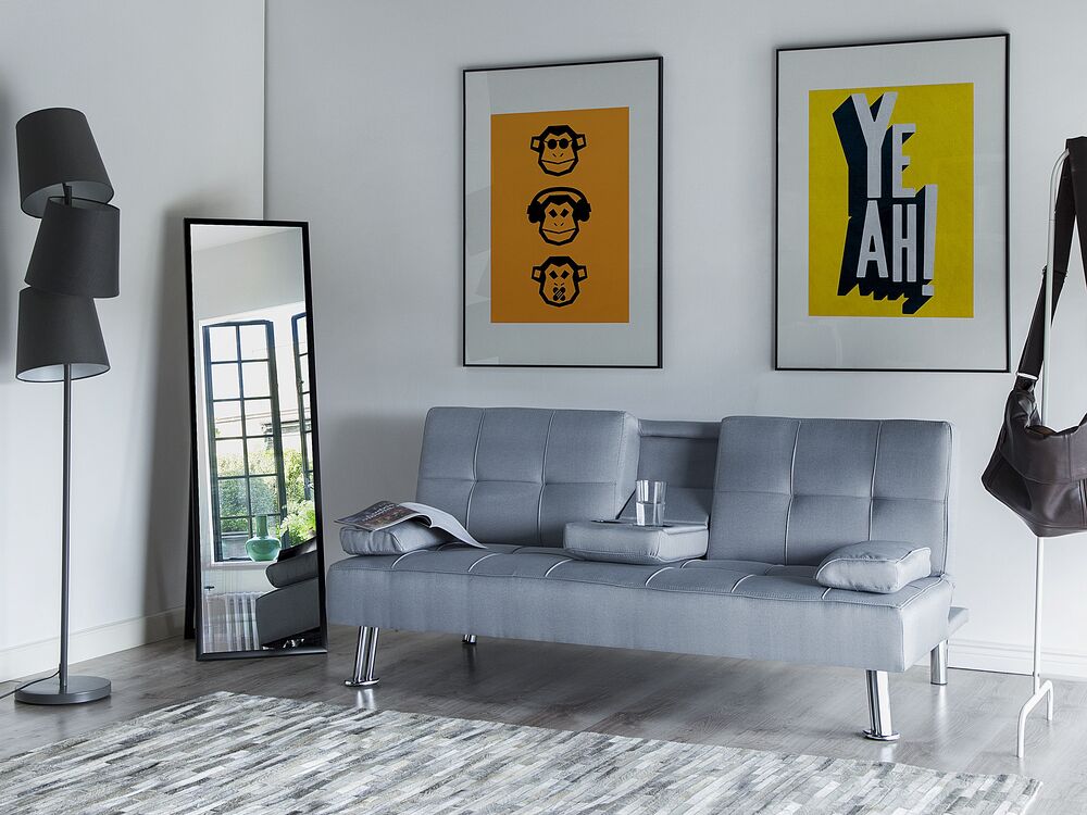 Divano letto 3 posti ROXEN Tessuto Grigio chiaro