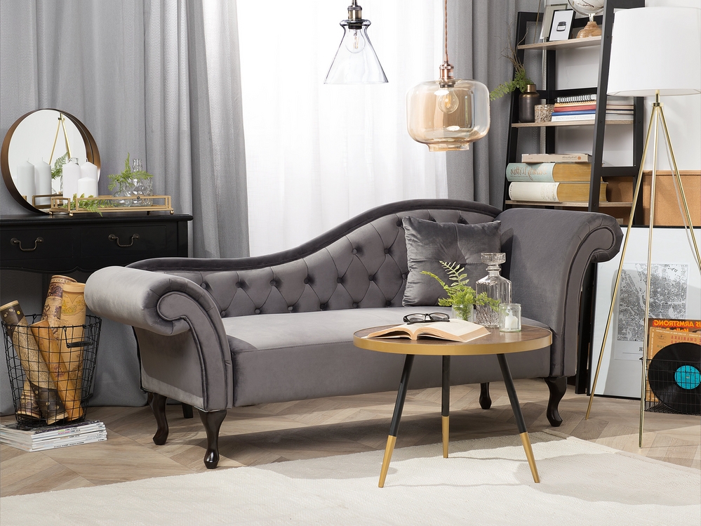 Right Hand Chaise Lounge Velvet Grey LATTES Beliani.cz
