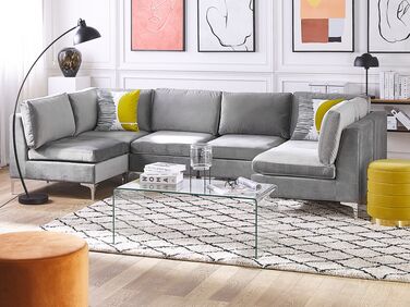 6 Seater U-Shaped Modular Velvet Sofa Grey EVJA