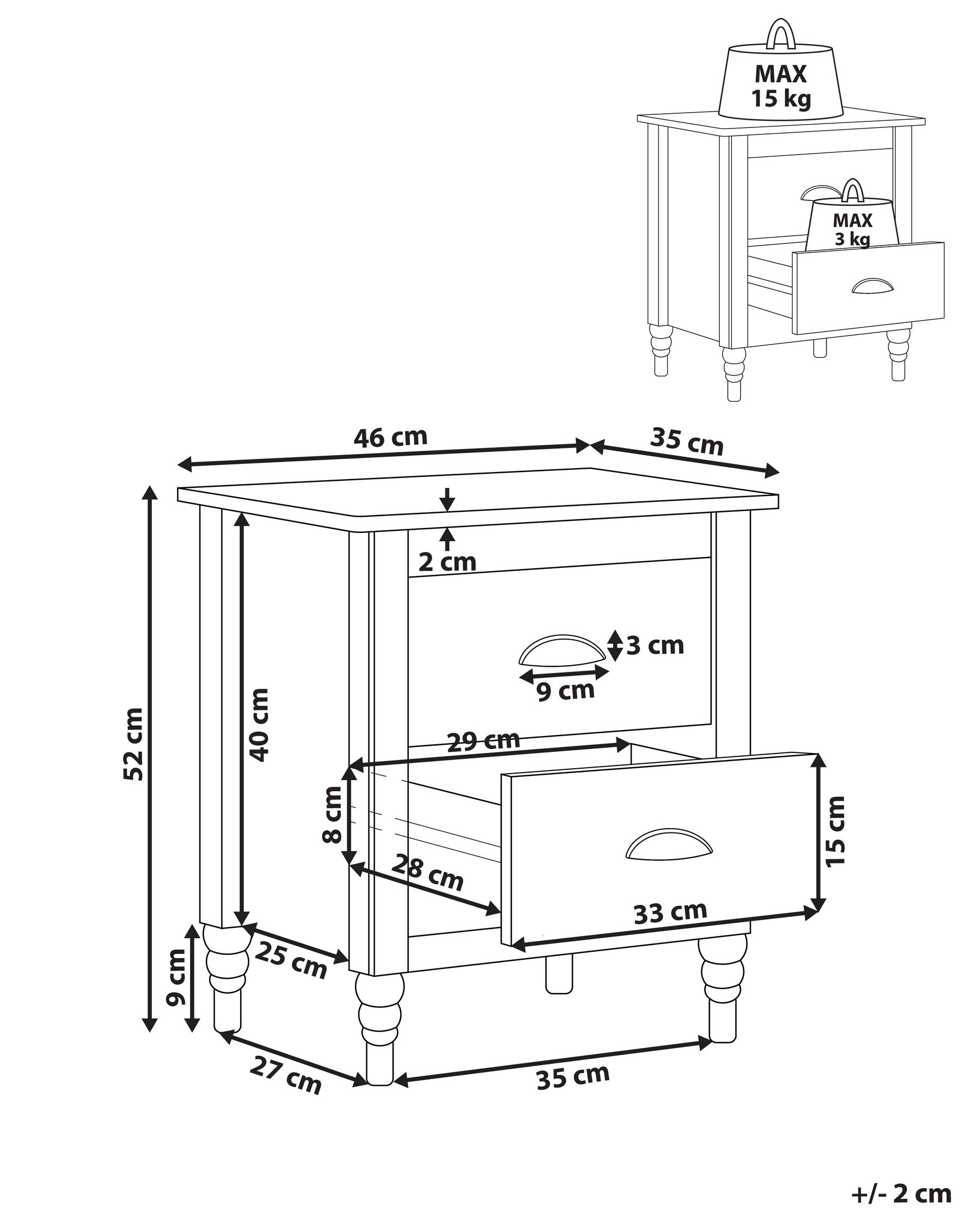 2 Drawer Bedside Table SHILLINGTON Pine Wood Black_942861