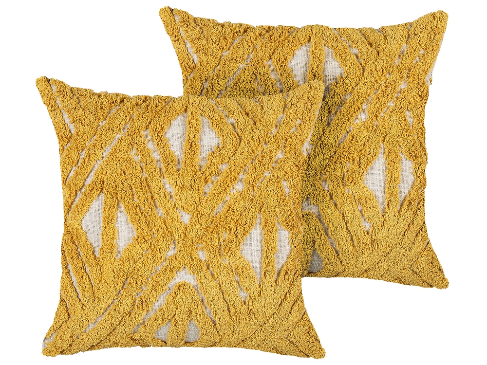 Set of 2 Tufted Cotton Cushions Geometric Pattern 45 x 45 cm Yellow ALCEA Beliani